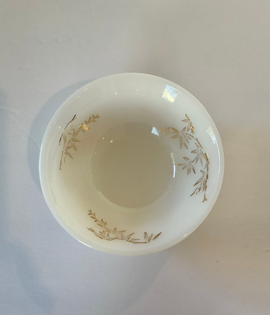 Vintage Federal Milk Glass 5" with Bamboo Gold Accent, Dessert and Fruit Bowl, Set of 5