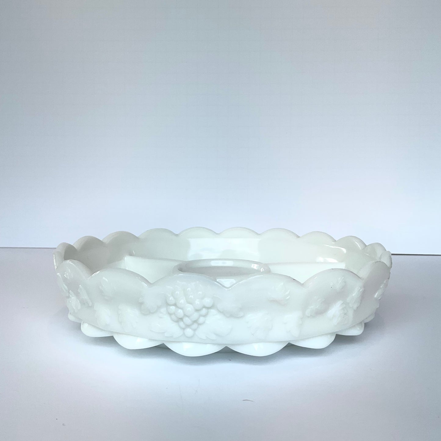 Westmoreland Panel Grape Milk Glass Divided Serving Plate