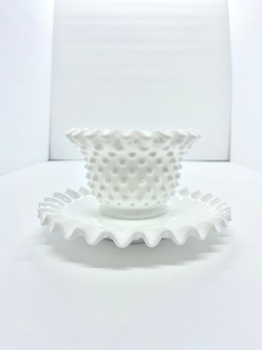 Fenton Hobnail Milk Glass White Mayonnaise Bowl with Under Plate