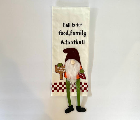 Fall is for food, family, and football Tea Towel