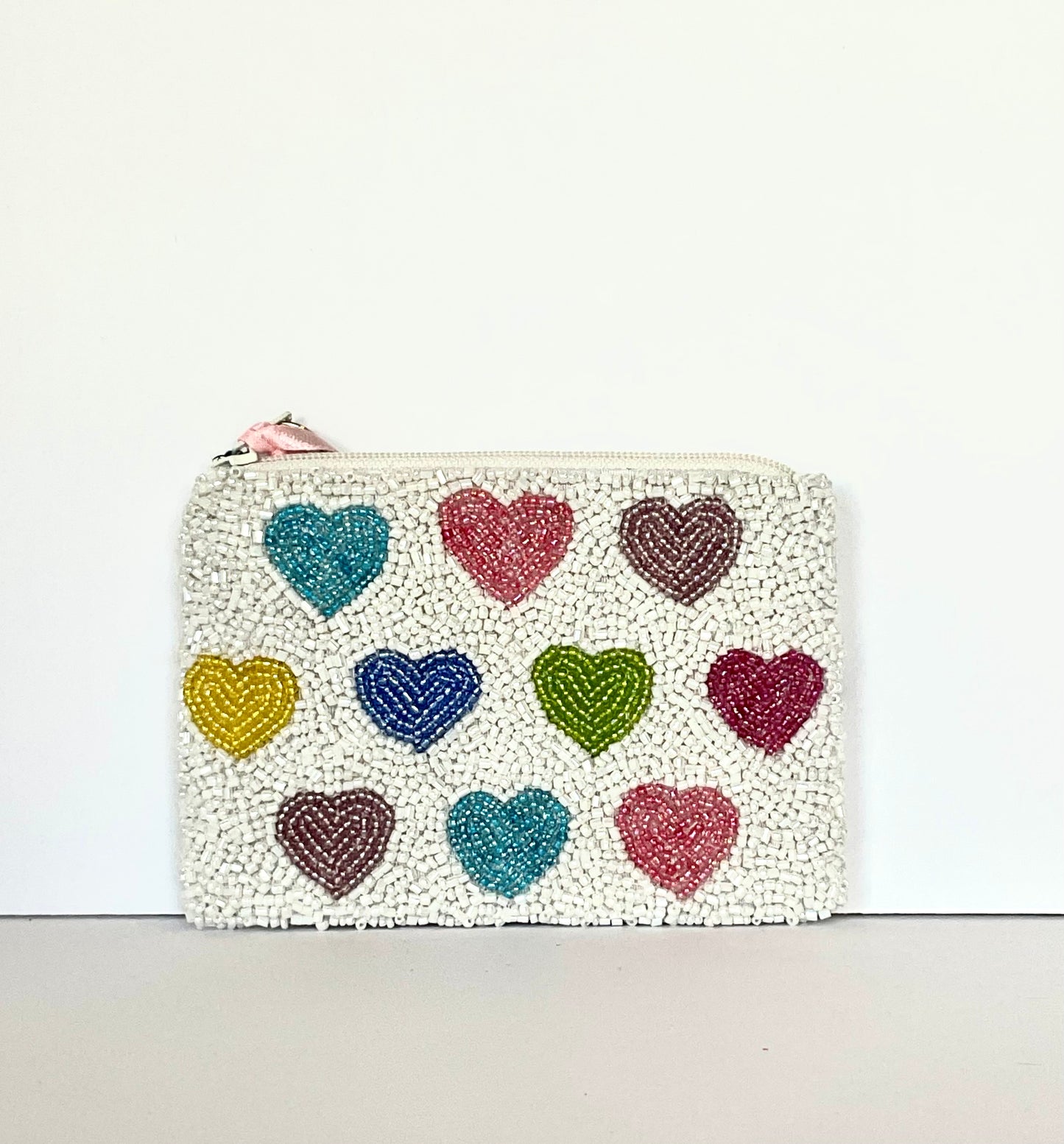 White w/ pastel hearts Coin Purse