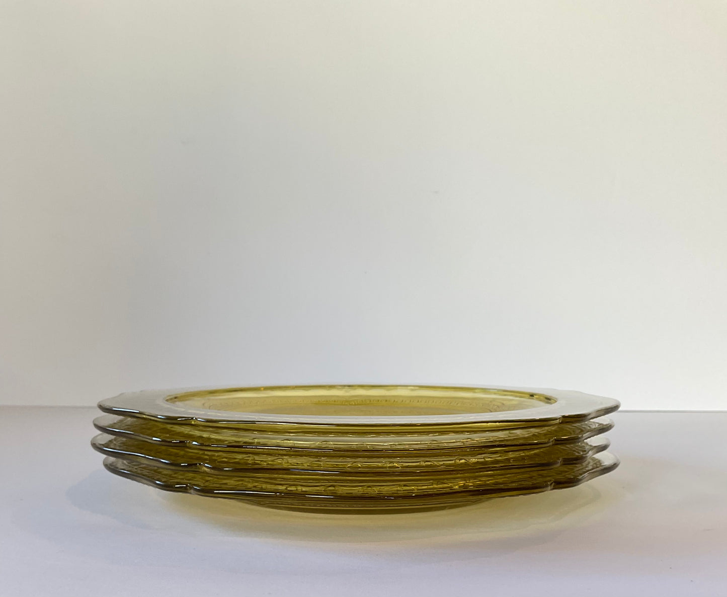 Vintage Depression Glass Yellow Patrician Spoke Luncheon Plate, 9", Set of 4