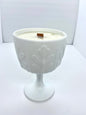 Vintage FTD Milk Glass Pedestal w/ Oak Leaf Pattern w/ 16oz of Art Class Candle