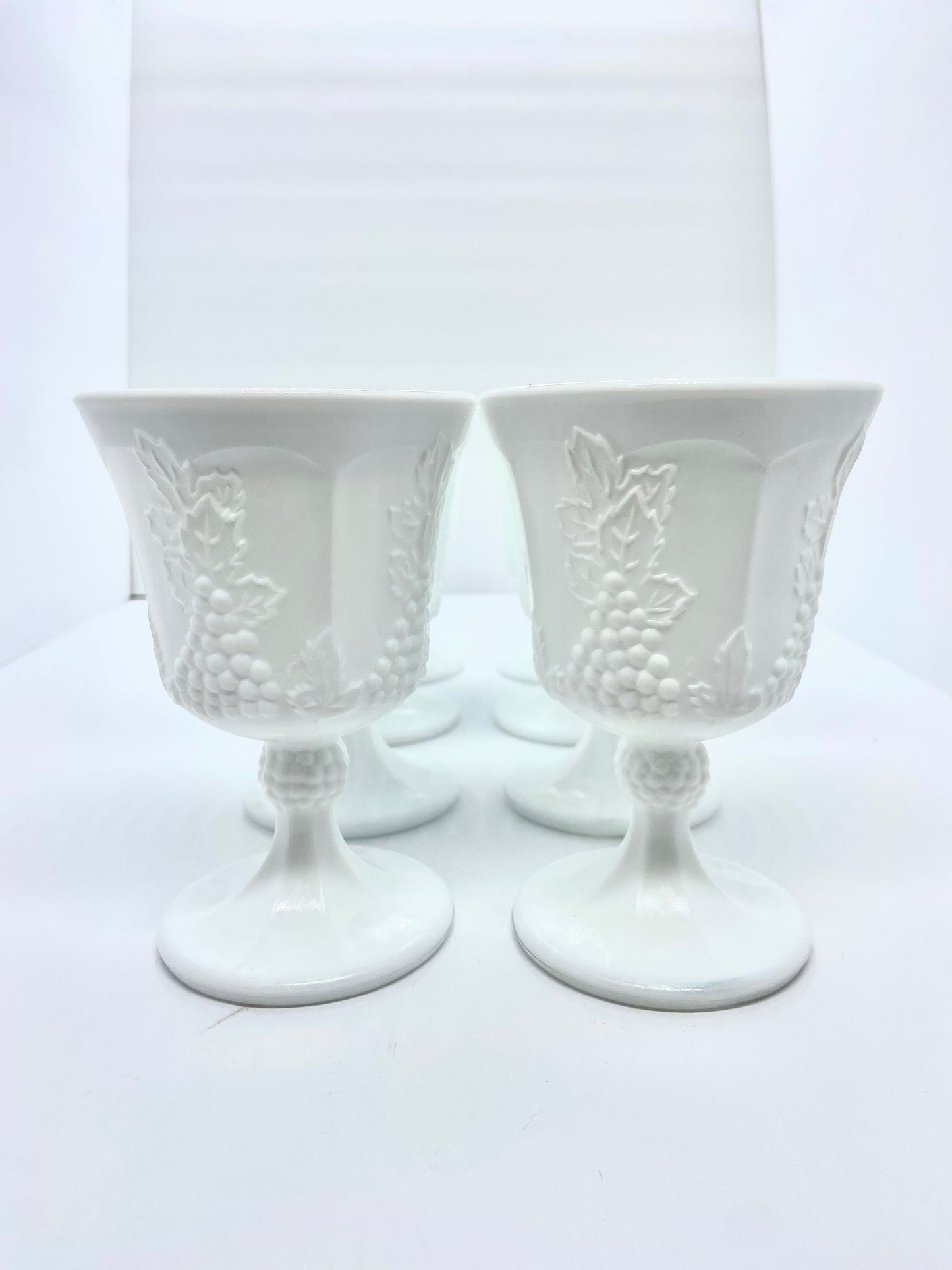 Vintage Harvest Grape Milk Glass Goblets Wine Glasses Set of 8