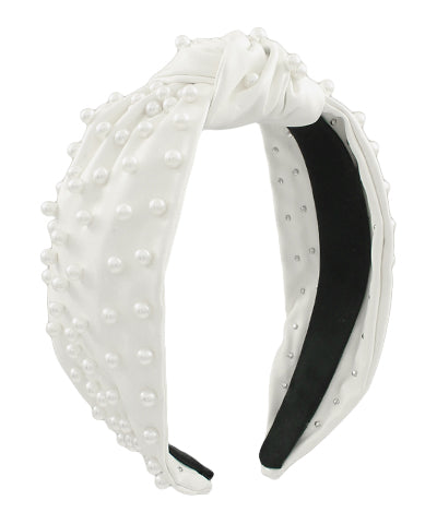 Pearl Decorated Leather Headband