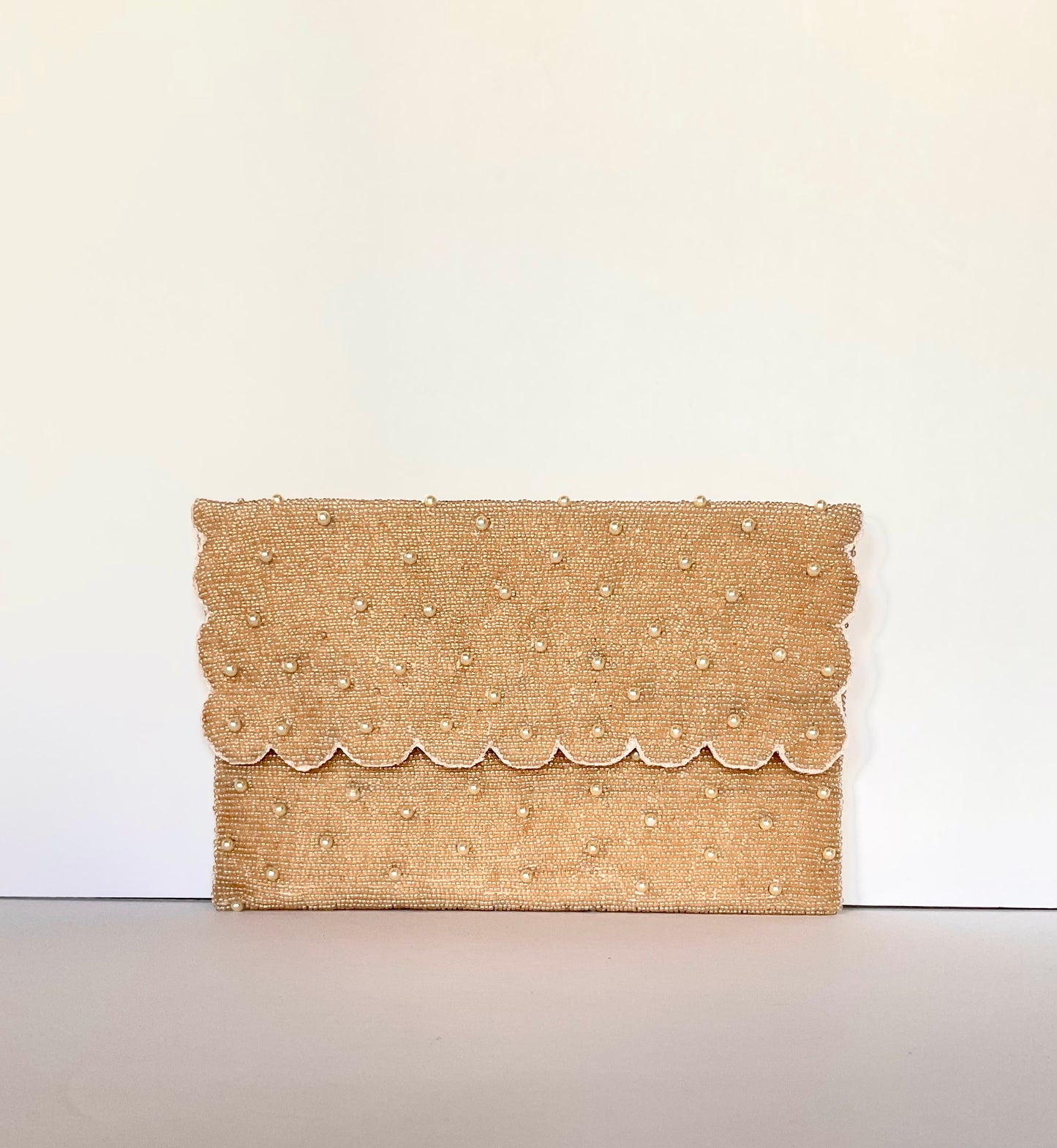 Handmade Beaded Gold Scalloped Clutch With Pearls