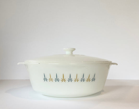 RARE Vintage Anchor Hocking Fire King 439 3 QT Casserole Dish Candleglow Starburst with Lid