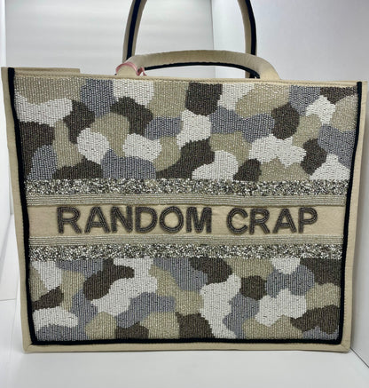 Grey Camo Large Beaded Tote