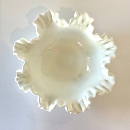 Vintage Fire King Anchor Hocking Milk Glass Grapevine Design Octagon Footed Fruit Bowl