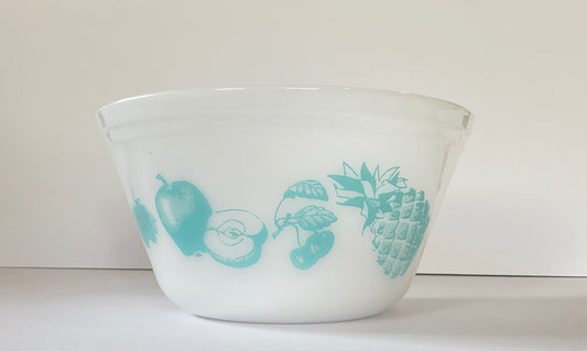 Vintage Federal Glass White with Turquoise Fruit Mixing Bowl