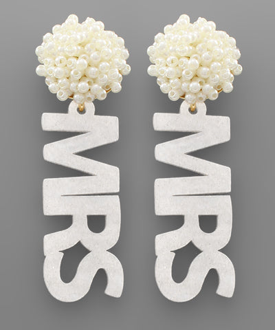 MRS Acrylic Word & Pearl Earrings