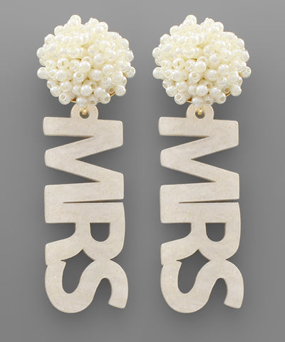 MRS Acrylic Word & Pearl Earrings