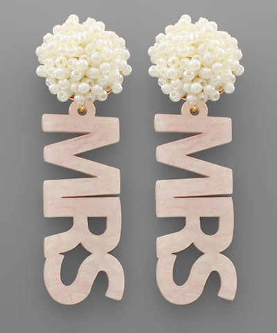 MRS Acrylic Word & Pearl Earrings