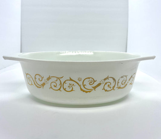 Vintage Pyrex Empire Gold Scroll Cinderella Casserole Dish