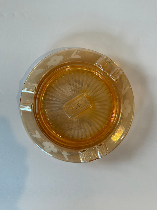 Vintage Marigold Carnival Glass Ashtray with Matchbook Holder