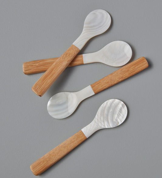 Seashell & Bamboo Spoons, Medium, Set of 4