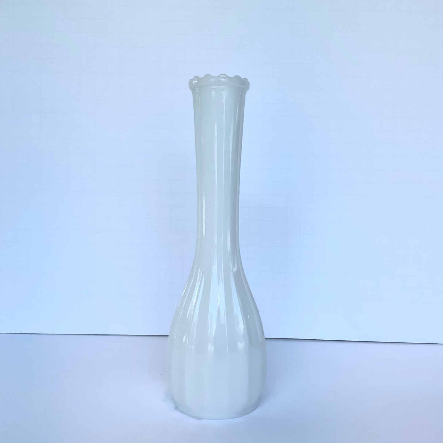 Wavy Top Bud Vase Milk Glass