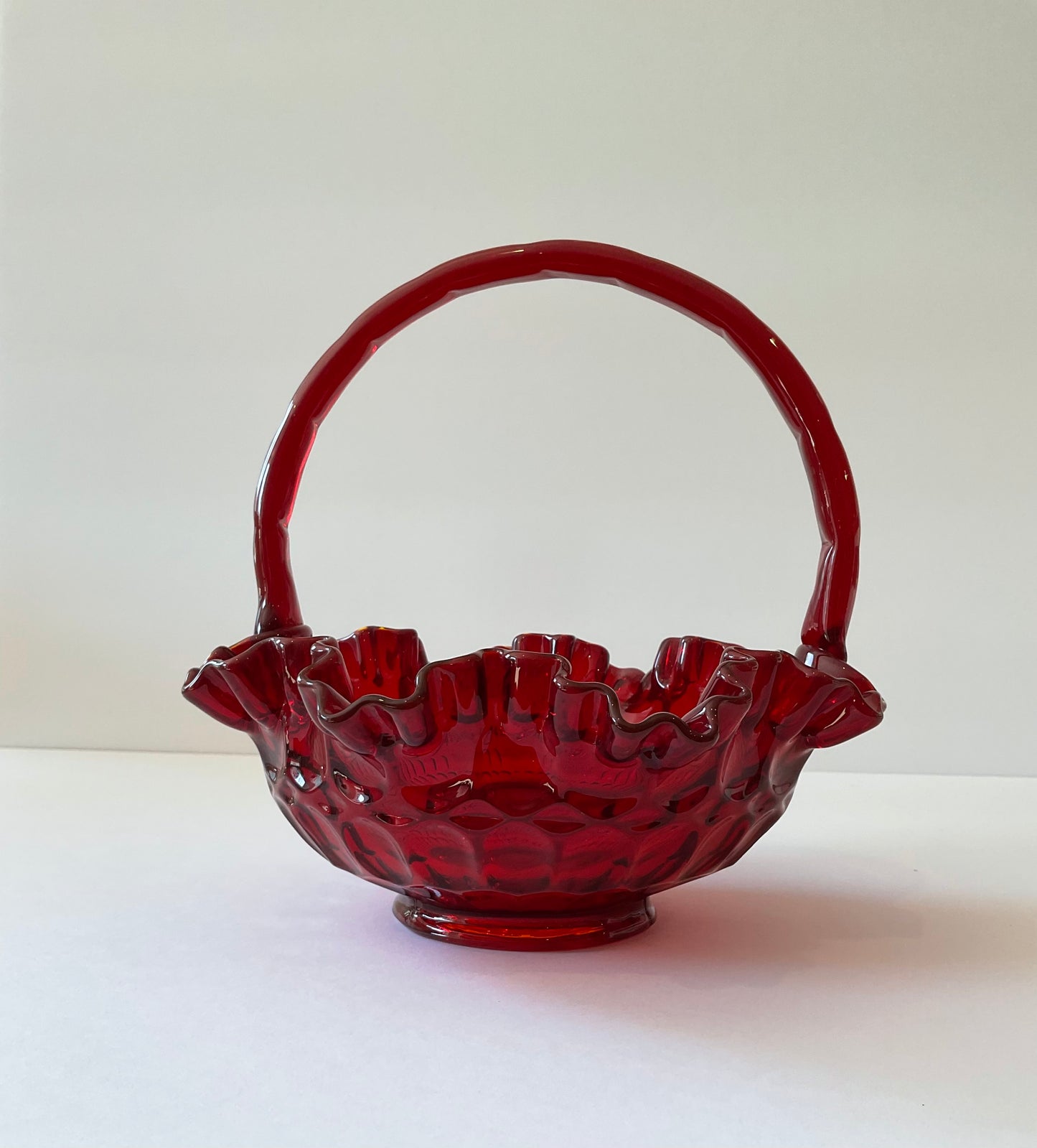 Vintage Ruby Red Fenton Thumbprint Pattern Basket