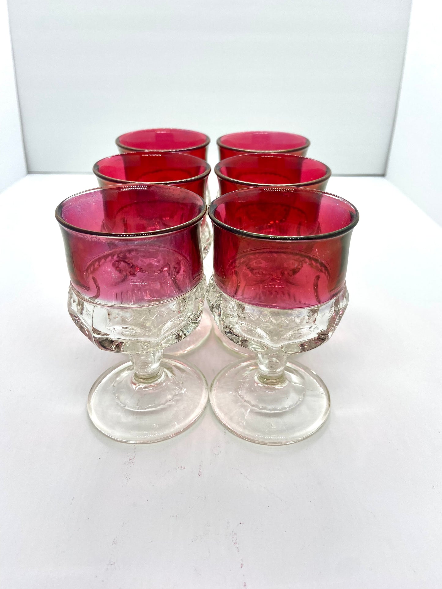 Set of 6 Vintage Tiffin-Franciscan Kings Crown Ruby Cordial Glasses