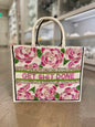 Large Pink Roses Large Beaded Tote