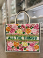 Bright Spring Floral Roses Large Beaded Tote