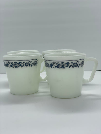 Vintage Pyrex Old Town Blue Coffee Mugs, Set of 4