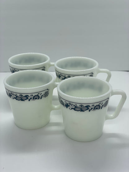 Vintage Pyrex Old Town Blue Coffee Mugs, Set of 4