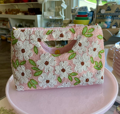 Beaded Handbag with White Daisies