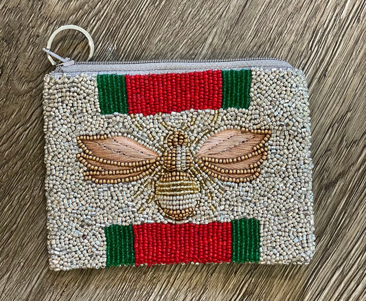 Red & Green Stripe W/ 3D Bee Coin Purse