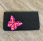 Black Structured Clutch W/ Neon Butterfly