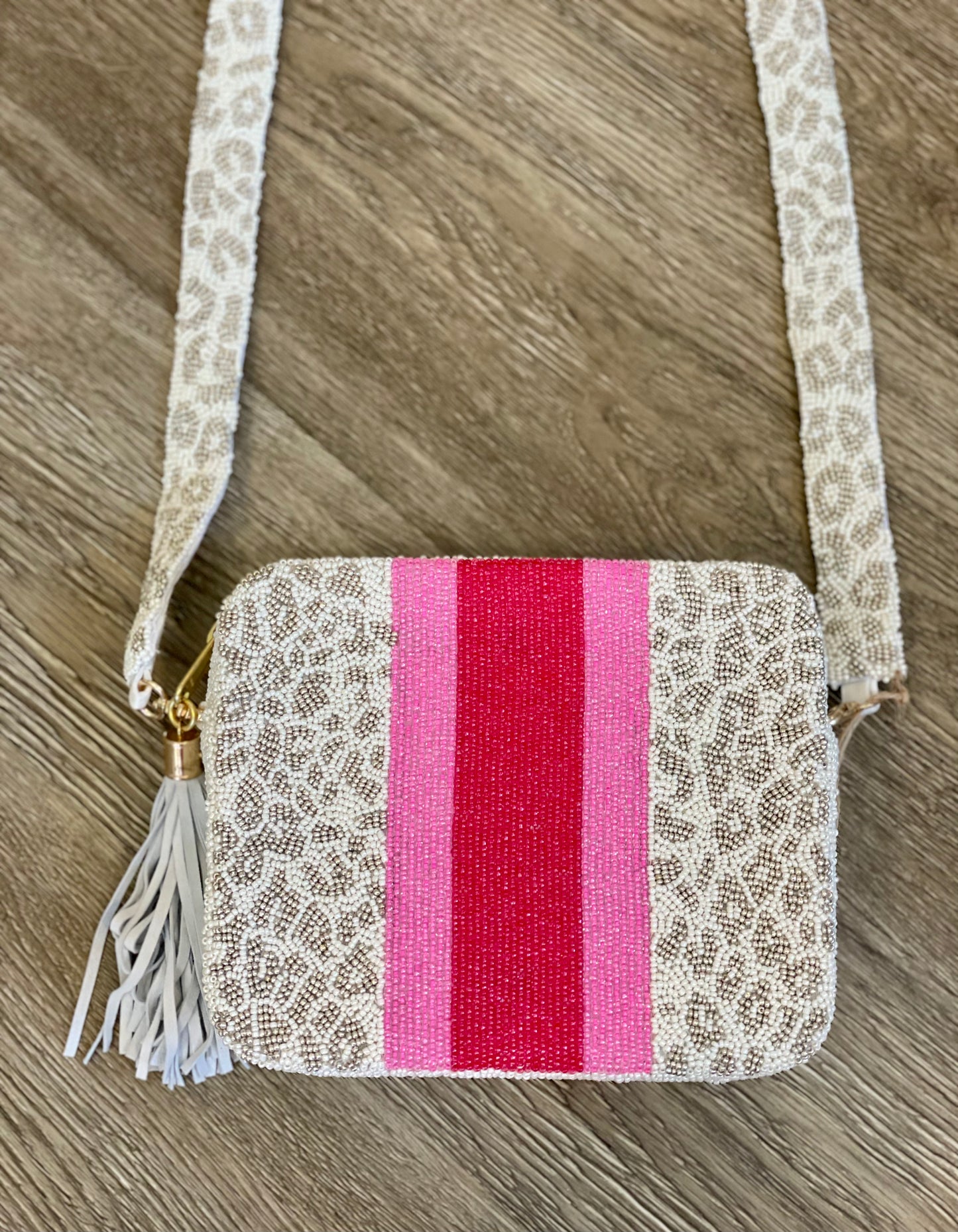 Silver Camo W/ Pink & Red Stripe Crossbody Bag