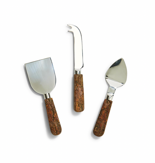 Bark Handle Cheese Knives, Set 3 in Gift Box