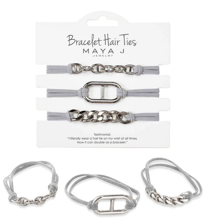 Bracelet Hair Tie - Grey Elastic Cord Silver Links