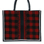 Buffalo Plaid on Black Large Beaded Tote