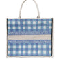 Light Blue Gingham Large Beaded Tote