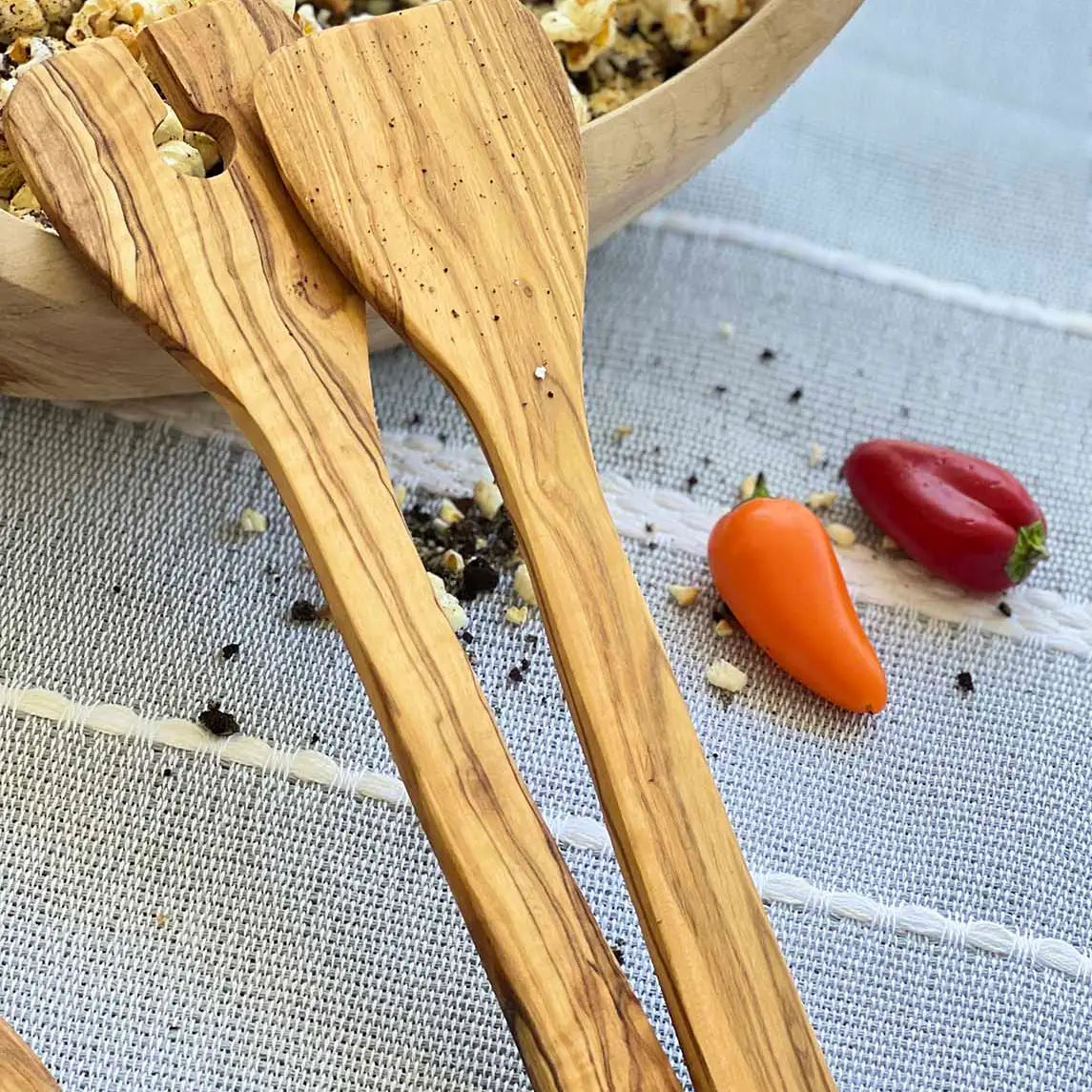 Olive Wood Modern Salad Spatula Set