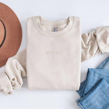 Tan WIFEY Embroidered Sweatshirt