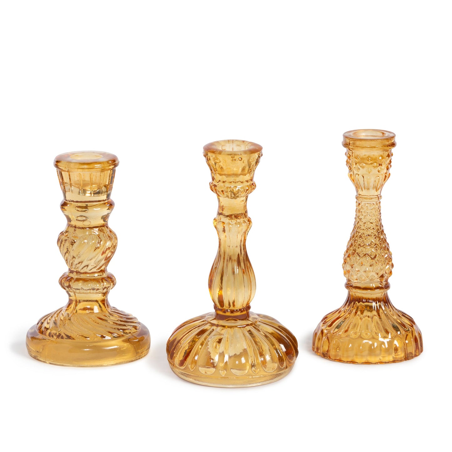 Maybelle Amber Glass Taper Holders, Set of 3