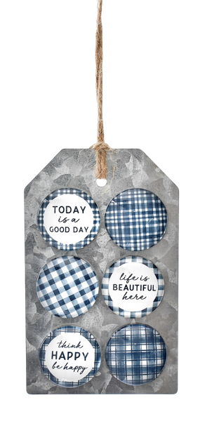 Blue Plaid & Inspirational Magnets, Set of 6