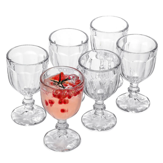 Clear Vintage Embossed Goblet Glasses, Set of 6