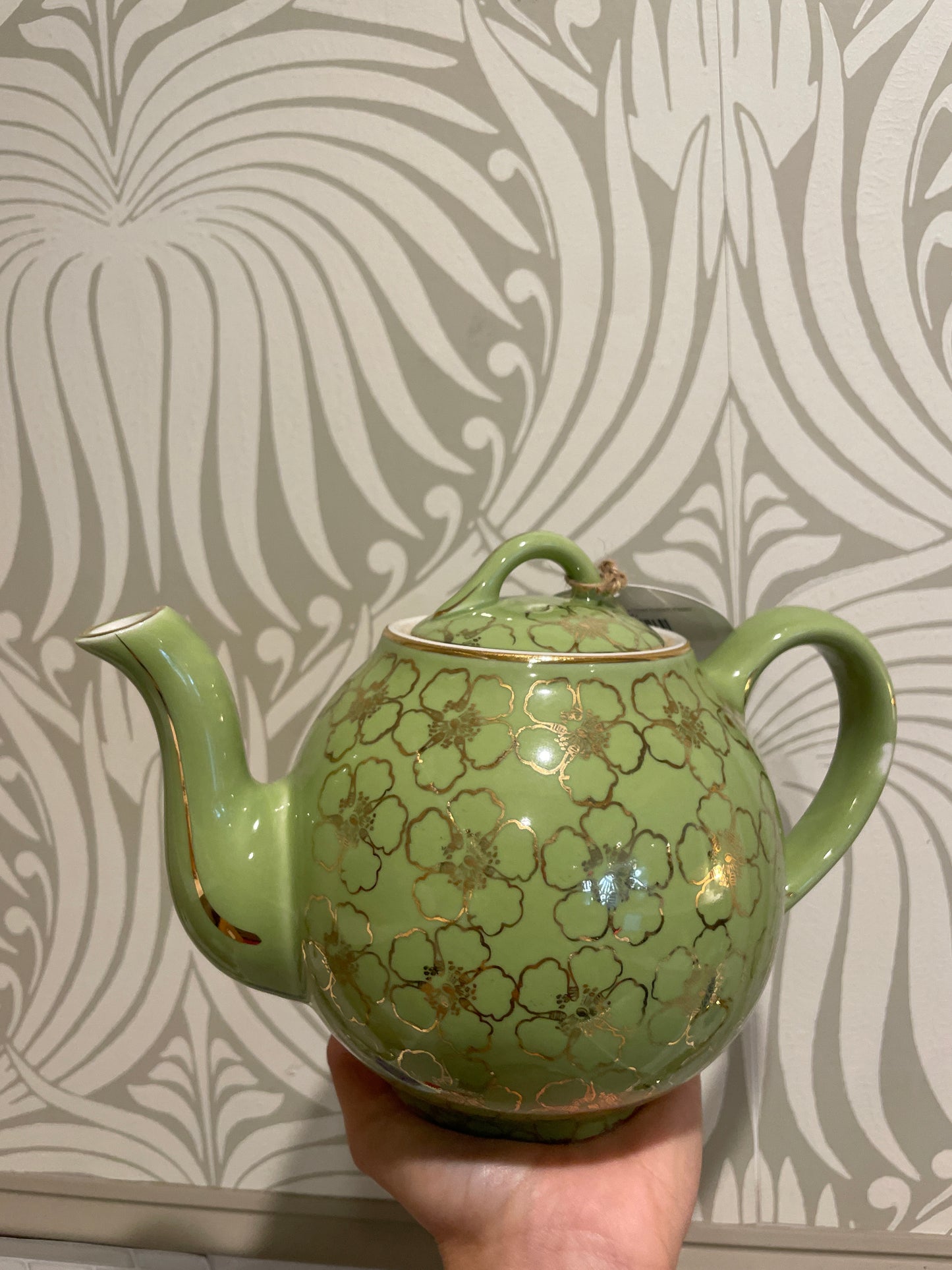 Vintage Hall Chartreuse Green Gold French Flower Teapot, 8 Cups