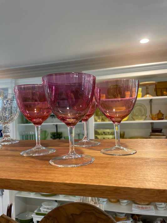 Crystal Cranberry Wine Glasses, Set of 4