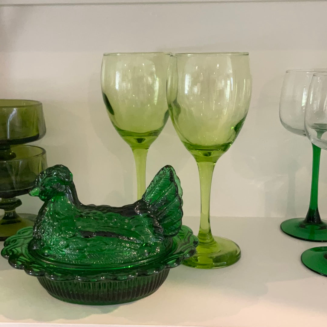 Set of 2, Cristal Copa Versalles Vino Lime/Apple Green Wine Glasses