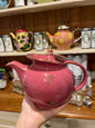 Vintage Hall 0694 Maroon Windshield, 6 Cup Teapot, Gold Trim