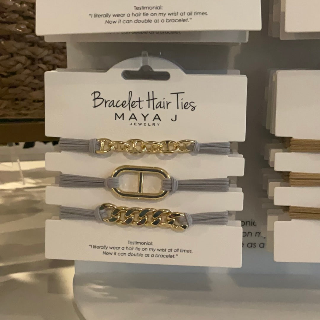 Bracelet Hair Tie - Grey Elastic Cord Yellow Links