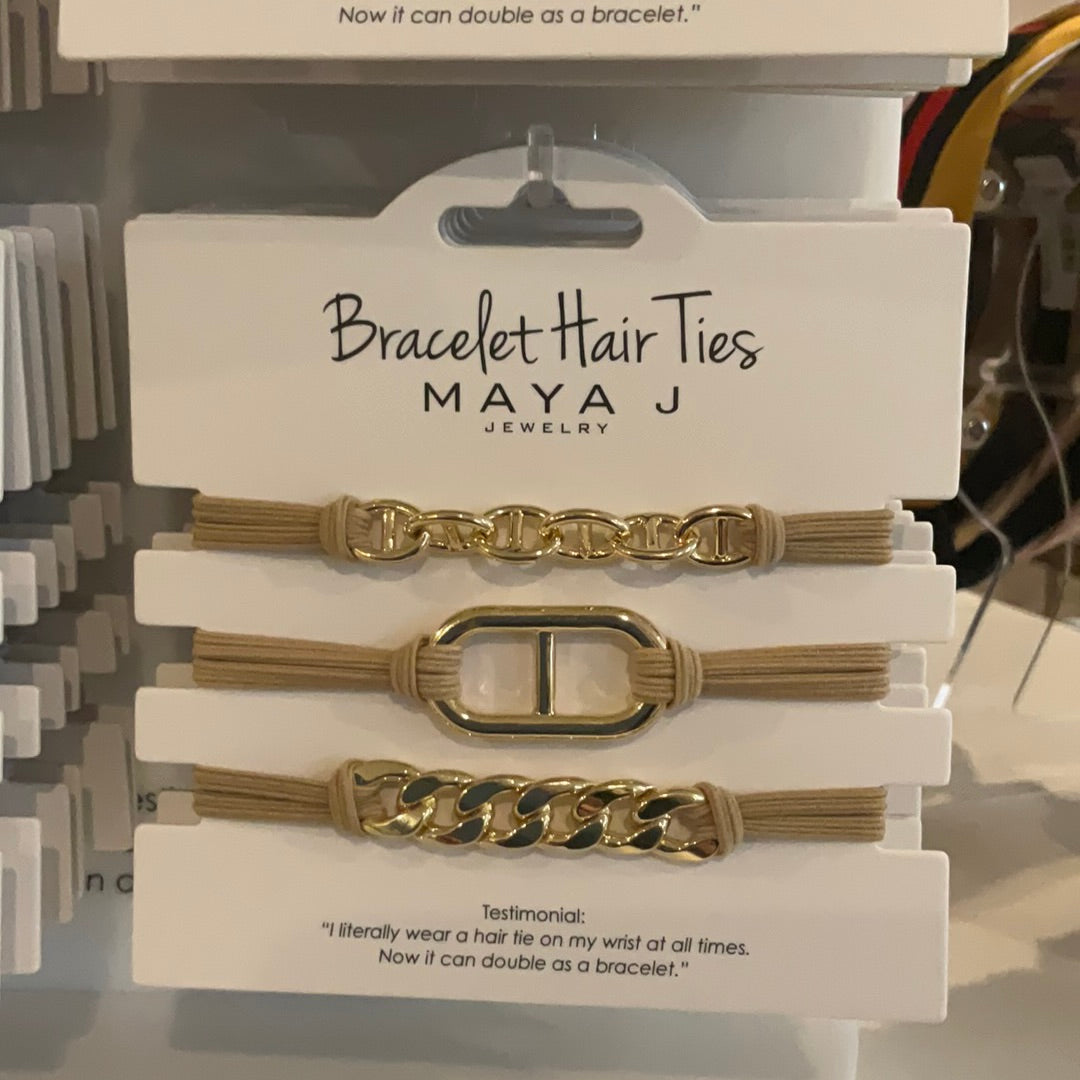 Bracelet Hair Tie - Beige Elastic Cord Yellow Links