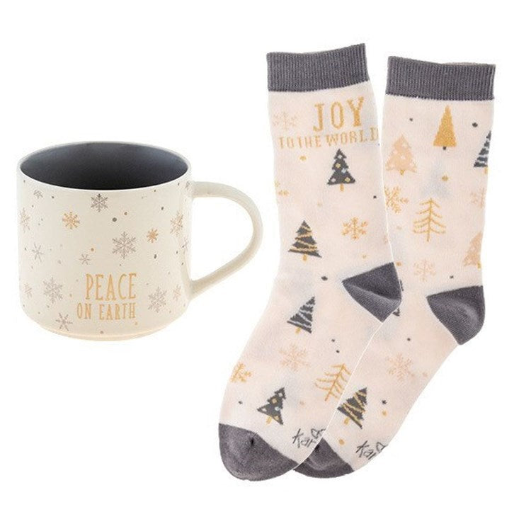 HOLIDAY MUG & SOCK GIFT BOX SET  PEACE ON EARTH (H22)